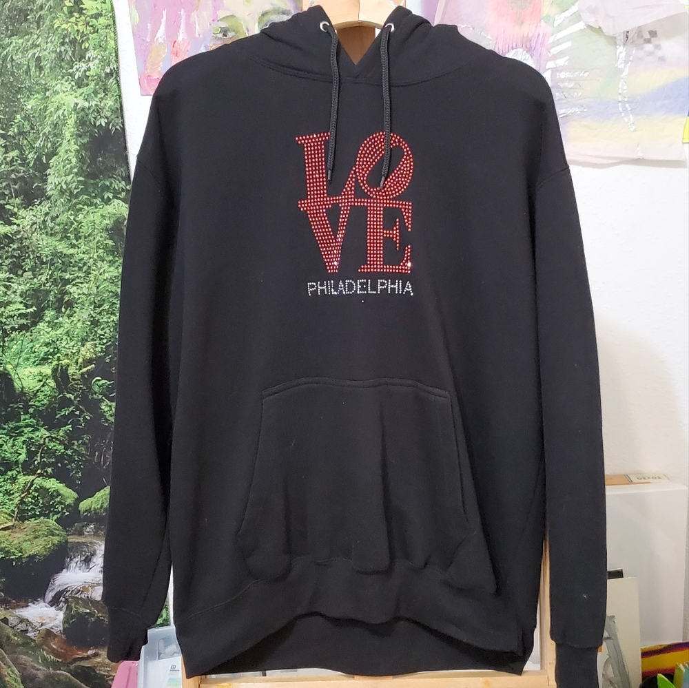 LOVE Philadelphia XL Black/ Red Rhinestoned Hoodie ❤️